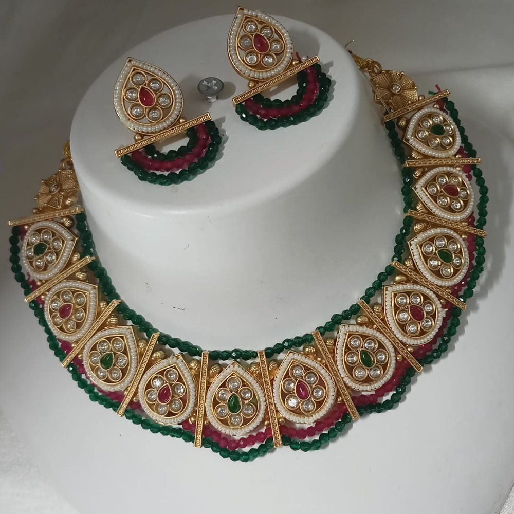 NAFJ Gold Plated Glow & Grace Kundan Stone And  Pearl Necklace Set