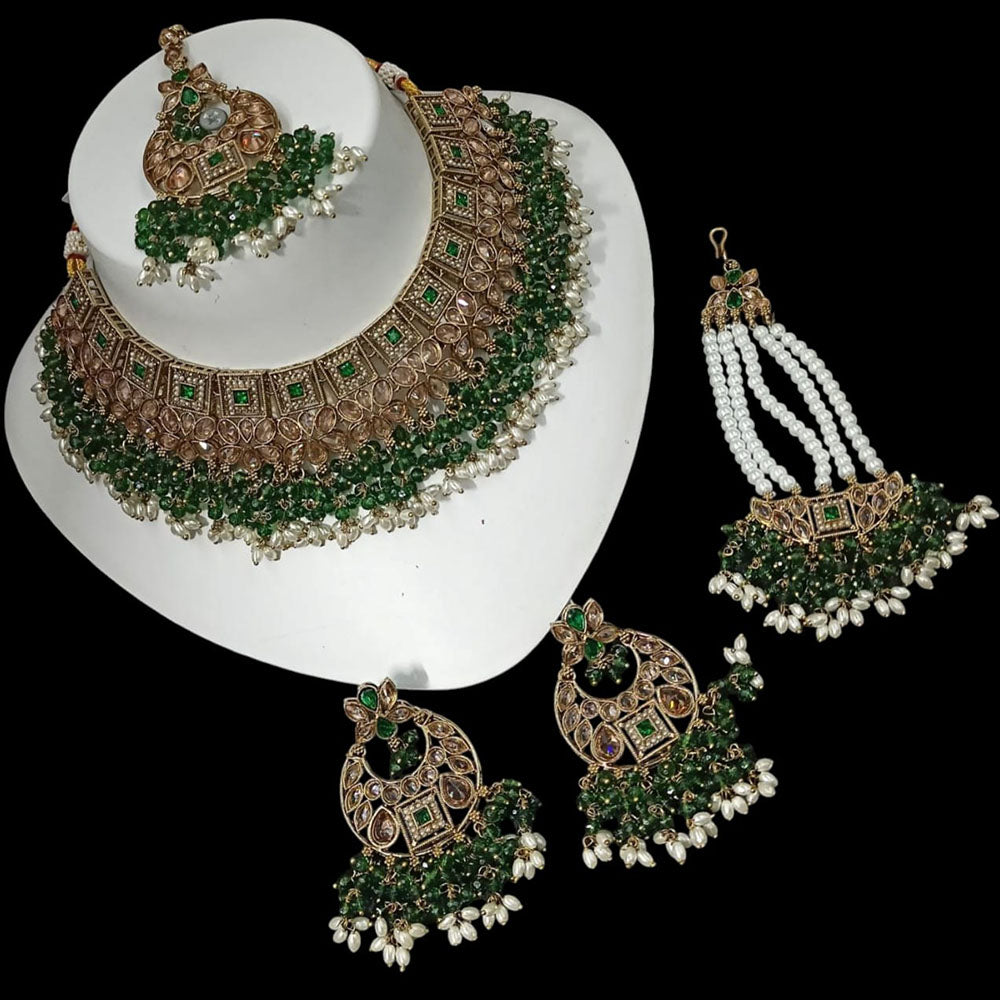 NAFJ Gold Plated Timeless Beauty Crystal And  Pearl Choker Necklace Set