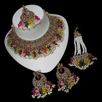 NAFJ Gold Plated Timeless Beauty Crystal And  Pearl Choker Necklace Set