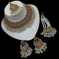 NAFJ Gold Plated Timeless Beauty Crystal And  Pearl Choker Necklace Set