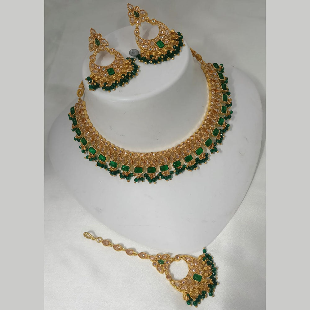 NAFJ Gold Plated Timeless Beauty Crystal And  Beads Necklace Set