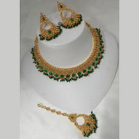 NAFJ Gold Plated Timeless Beauty Crystal And  Beads Necklace Set