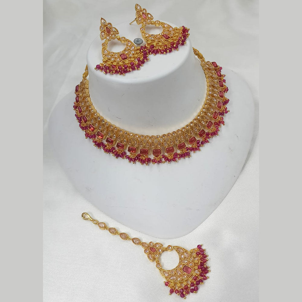 NAFJ Gold Plated Timeless Beauty Crystal And  Beads Necklace Set