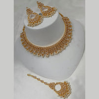 NAFJ Gold Plated Timeless Beauty Crystal And  Beads Necklace Set