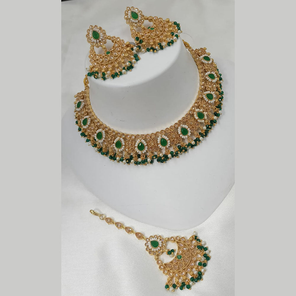 NAFJ Gold Plated Timeless Beauty Crystal And  Pearl Necklace Set