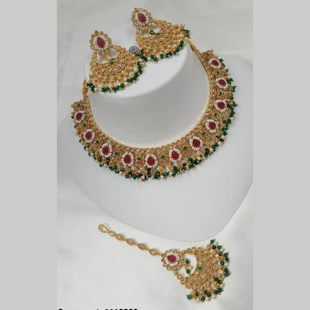 NAFJ Gold Plated Timeless Beauty Crystal And  Pearl Necklace Set