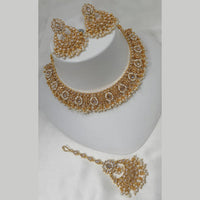 NAFJ Gold Plated Timeless Beauty Crystal And  Pearl Necklace Set