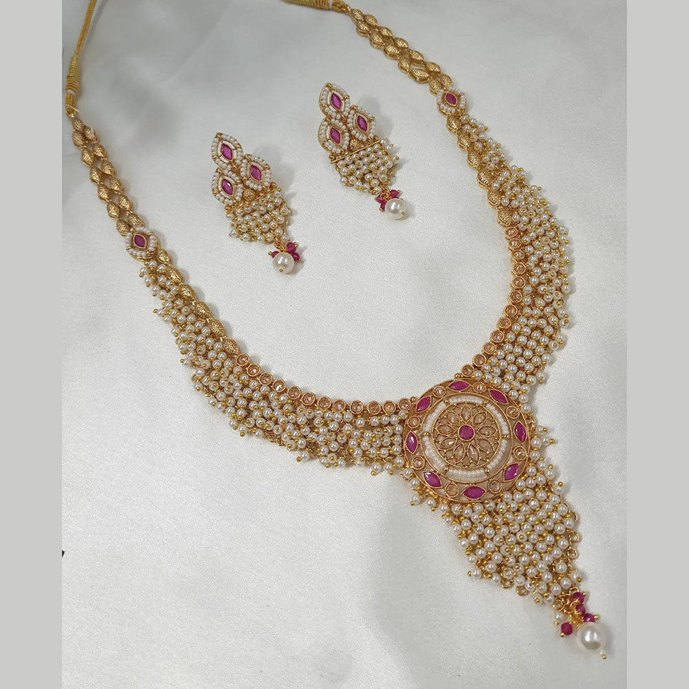 NAFJ Gold Plated Timeless Beauty Crystal And  Pearl Necklace Set