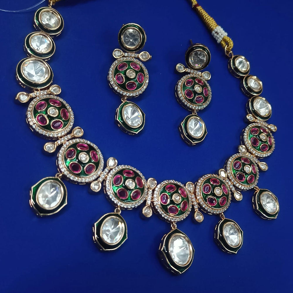 NAFJ Timeless Treasure Gold Plated Kundan Stone Meenakari Necklace Set