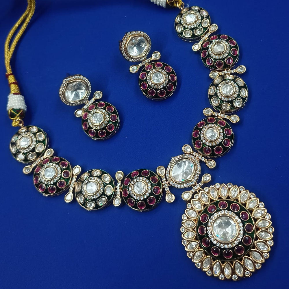 NAFJ Timeless Treasure Gold Plated Kundan Stone Meenakari Necklace Set