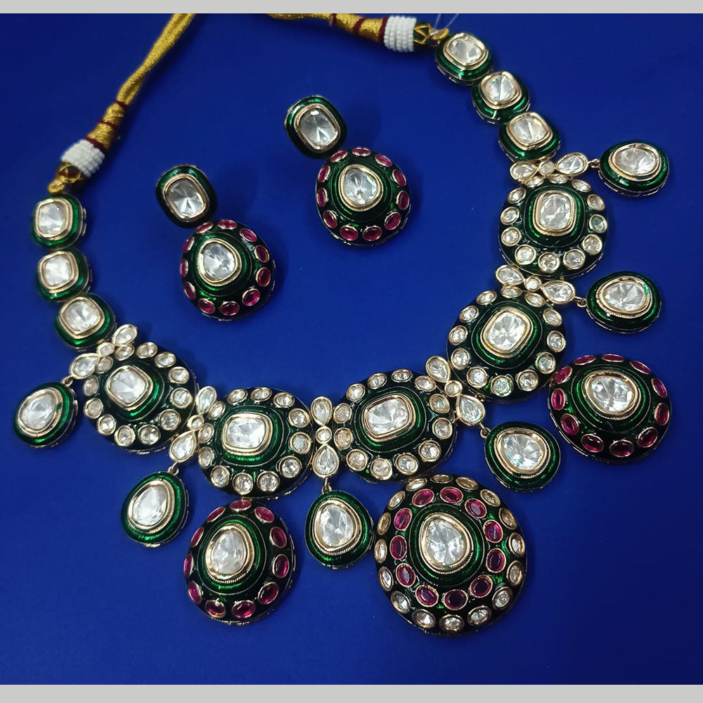 NAFJ Timeless Treasure Gold Plated Kundan Stone Meenakari Necklace Set