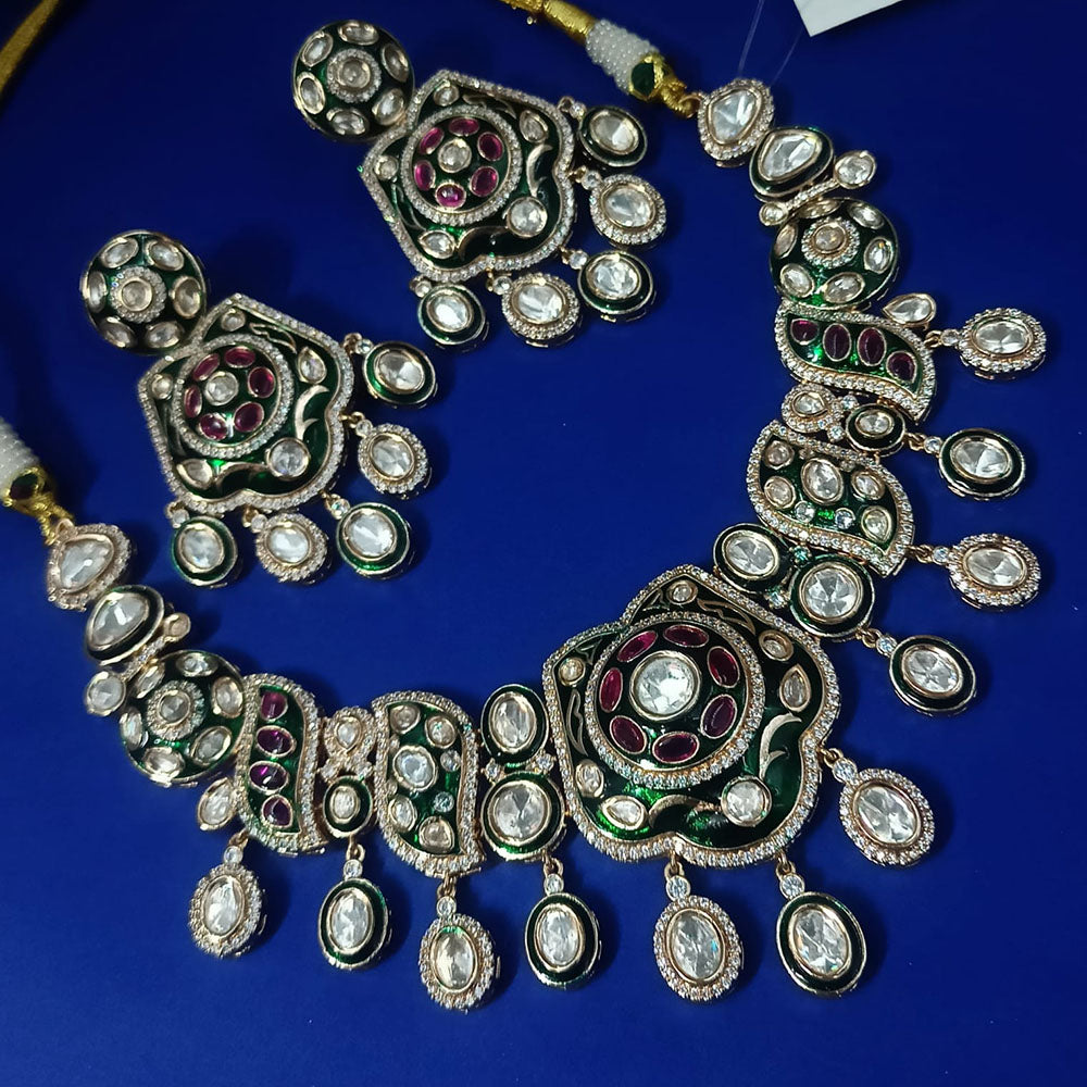 NAFJ Timeless Treasure Gold Plated Kundan Stone Meenakari Necklace Set