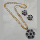 NAFJ 2 Tone Plated American Daimonds And Pearl Chain Pendant Set