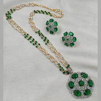 NAFJ 2 Tone Plated American Daimonds And Pearl Chain Pendant Set