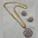 NAFJ 2 Tone Plated American Daimonds And Pearl Chain Pendant Set