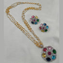 NAFJ 2 Tone Plated American Daimonds And Pearl Chain Pendant Set