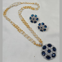 NAFJ 2 Tone Plated American Daimonds And Pearl Chain Pendant Set