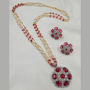 NAFJ 2 Tone Plated American Daimonds And Pearl Chain Pendant Set