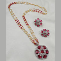 NAFJ 2 Tone Plated American Daimonds And Pearl Chain Pendant Set