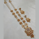 NAFJ Gold Plated Pota Stone And Pearls Meenakari Long Necklace Set