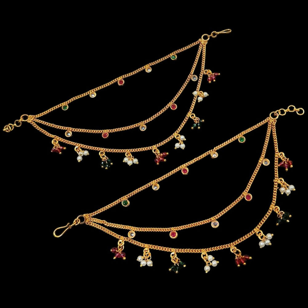 NAFJ Gold Plated Pearl Stylish and Classic Indian Jewelry for Ethnic Wear Kanchain