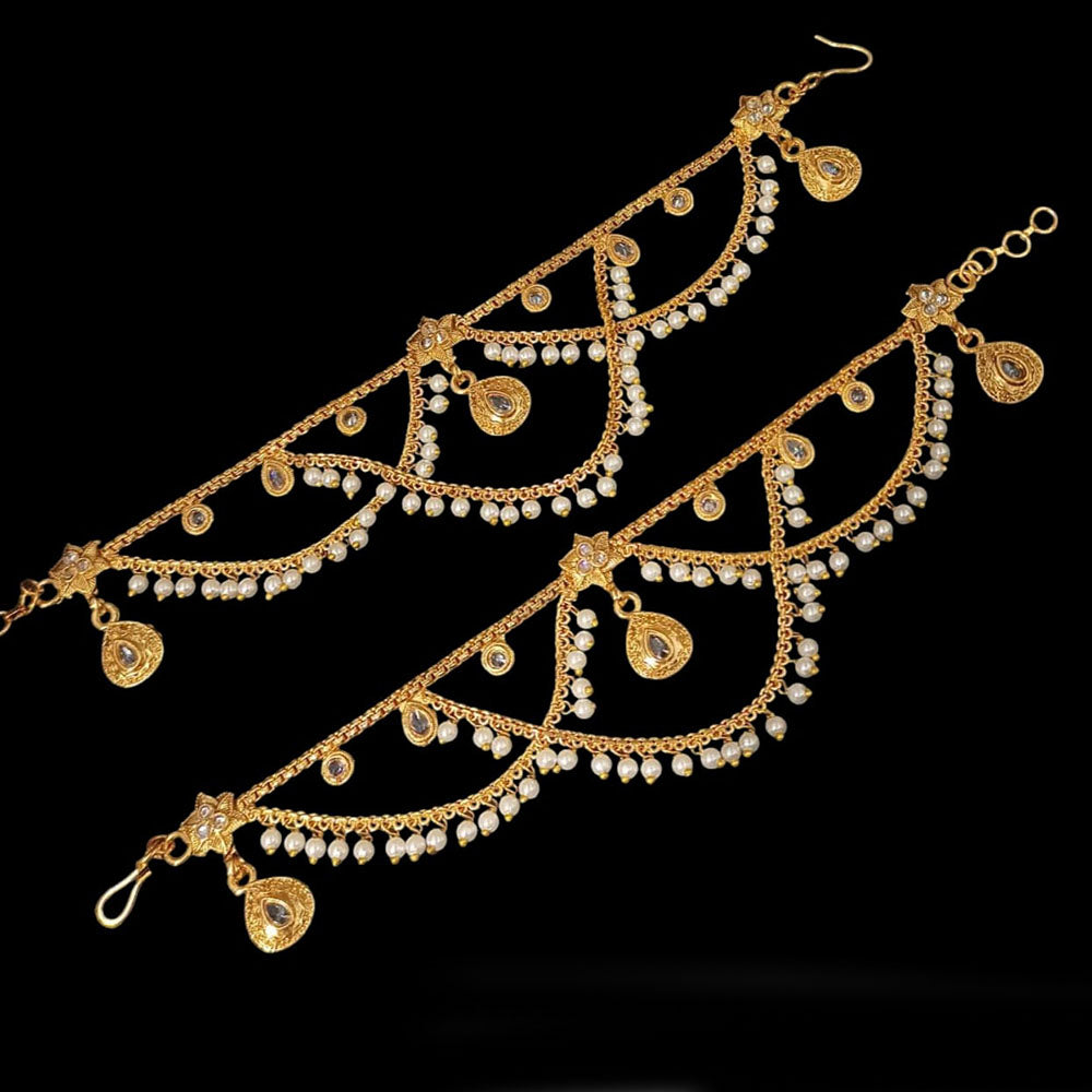 NAFJ Gold Plated  Pota And Pearl Stylish and Classic Indian Jewelry for Ethnic Wear Kanchain