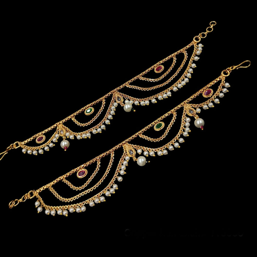 NAFJ Gold Plated  Pota And Pearl Stylish and Classic Indian Jewelry for Ethnic Wear Kanchain