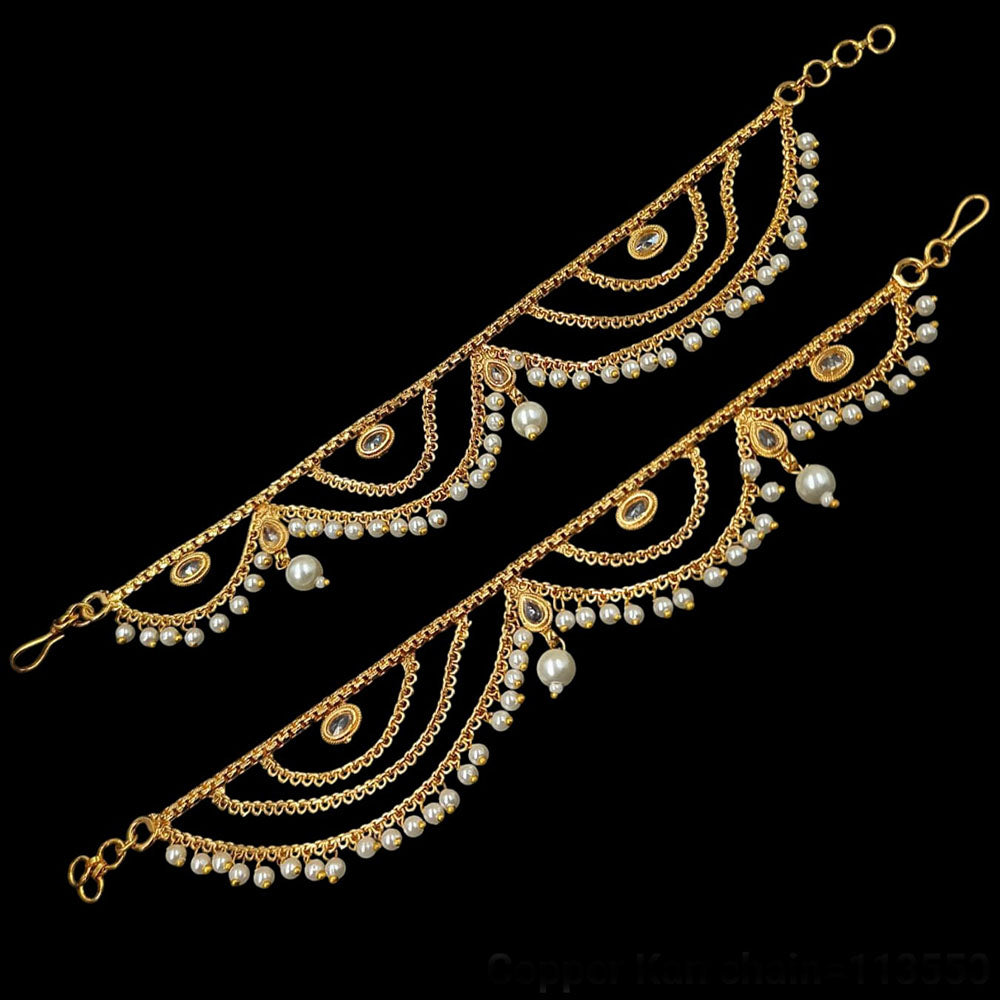 NAFJ Gold Plated  Crystal  And Pearl Stylish and Classic Indian Jewelry for Ethnic Wear Kanchain