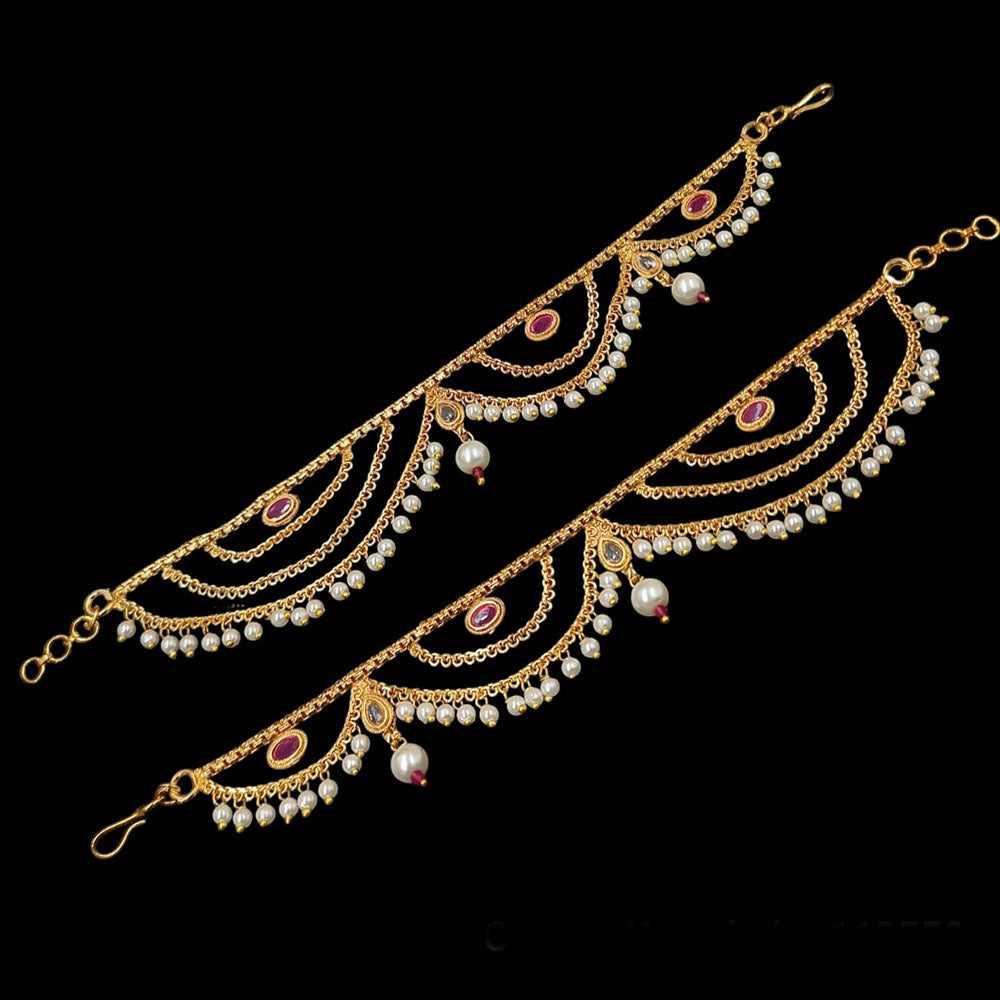 NAFJ Gold Plated  Pota And Pearl Stylish and Classic Indian Jewelry for Ethnic Wear Kanchain