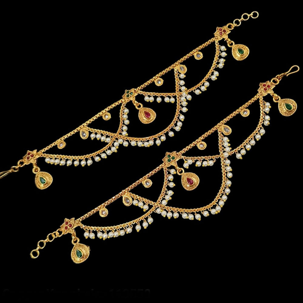 NAFJ Gold Plated  Pota And Pearl Stylish and Classic Indian Jewelry for Ethnic Wear Kanchain