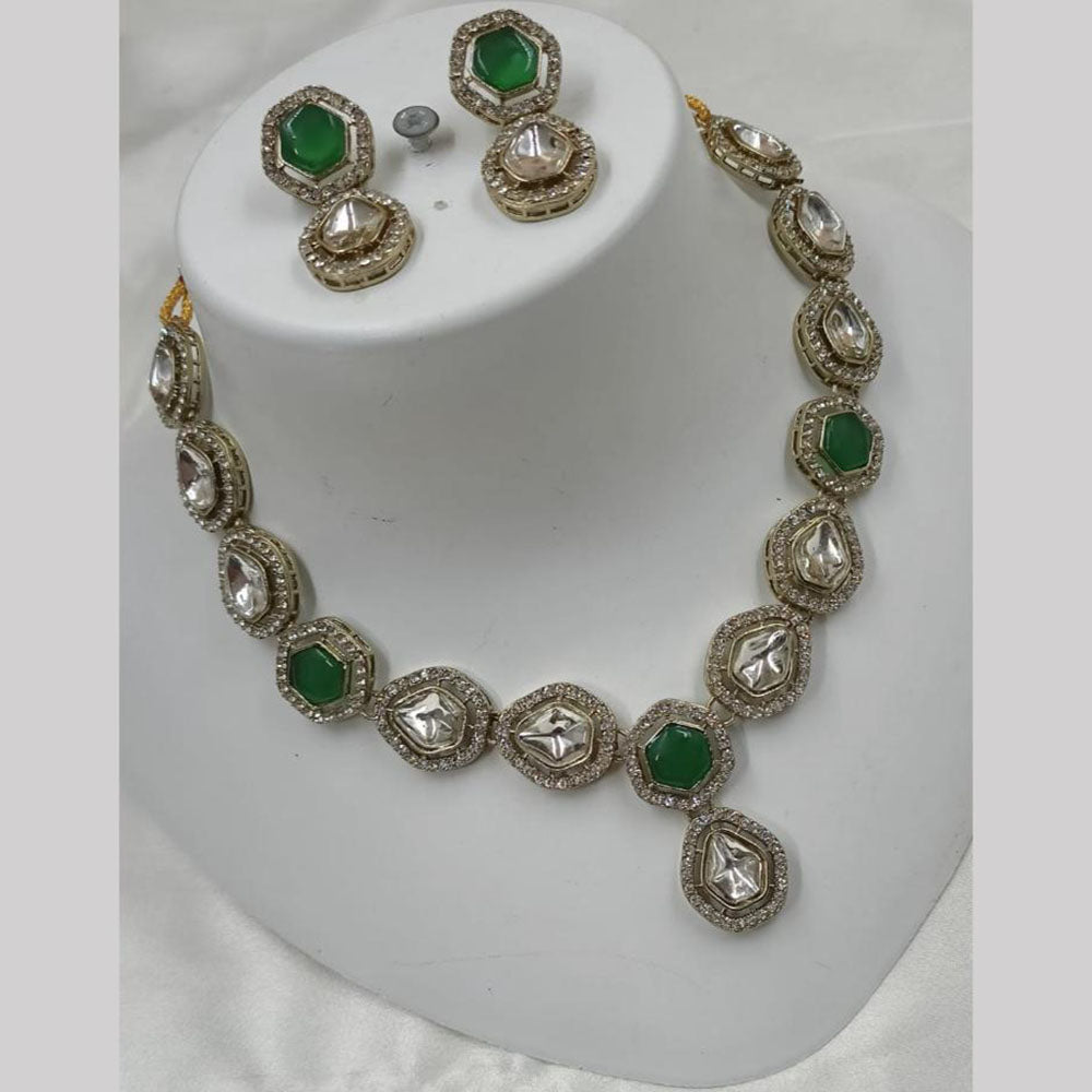 NAFJ Gold Plated Kundan Stone Necklace Set