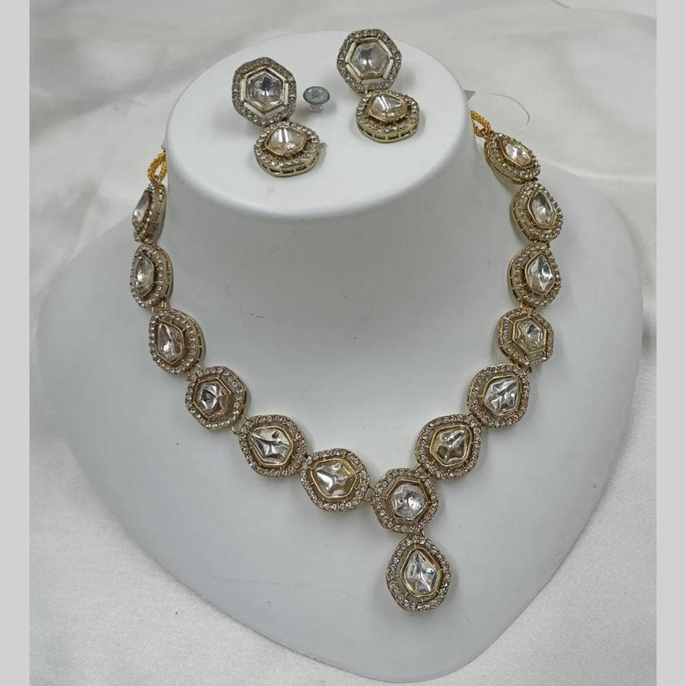 NAFJ Gold Plated Kundan Stone Necklace Set