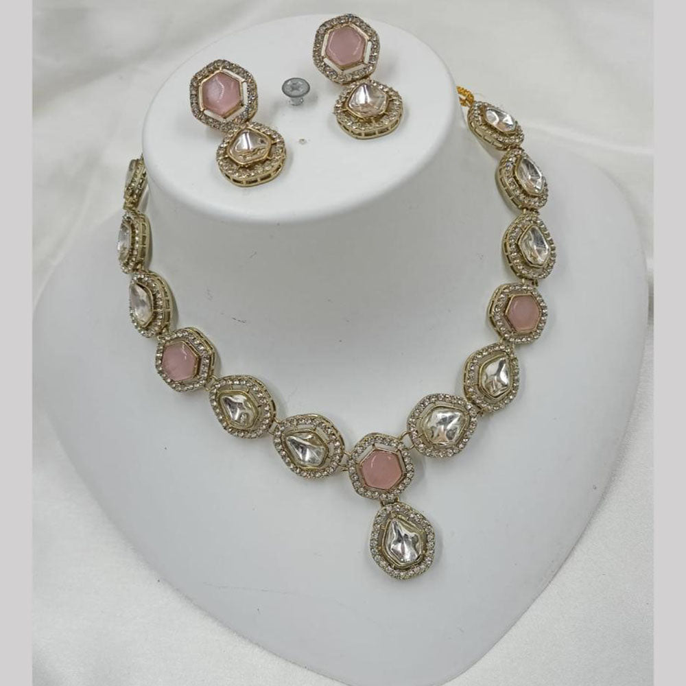 NAFJ Gold Plated Kundan Stone Necklace Set