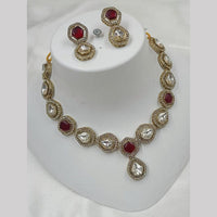 NAFJ Gold Plated Kundan Stone Necklace Set