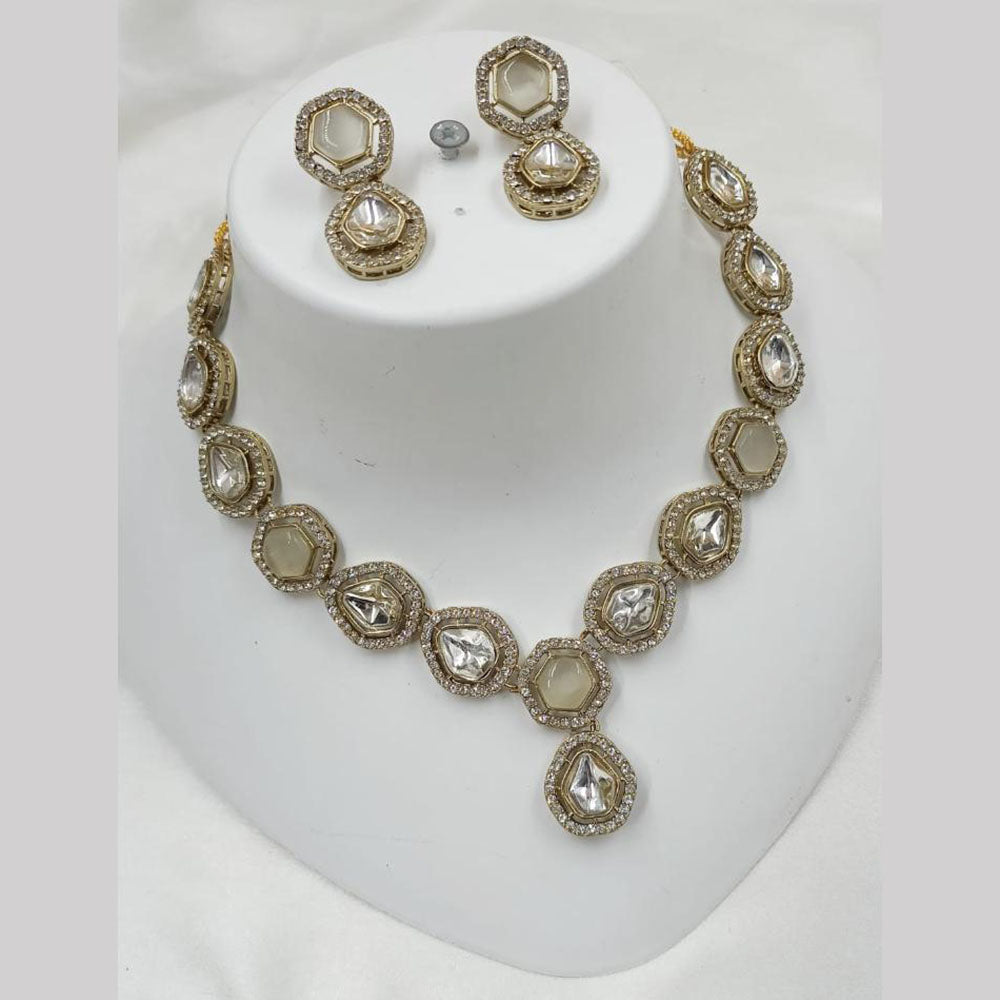 NAFJ Gold Plated Kundan Stone Necklace Set