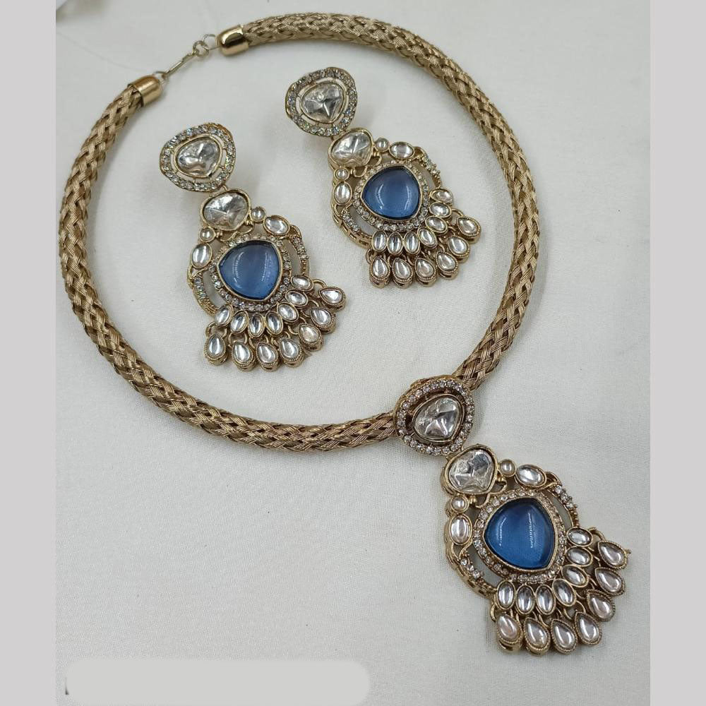 NAFJ Gold Plated Kundan Stone Necklace Set