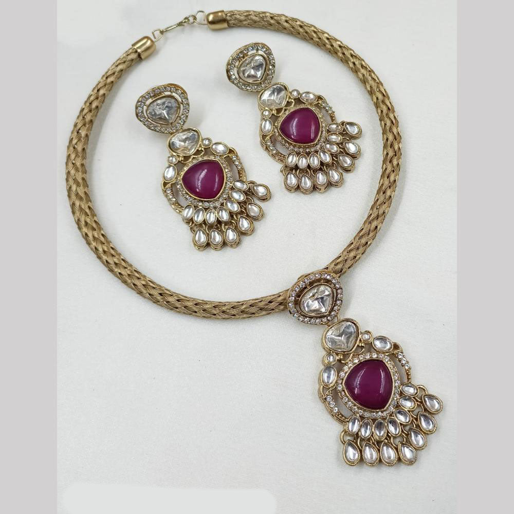 NAFJ Gold Plated Kundan Stone Necklace Set