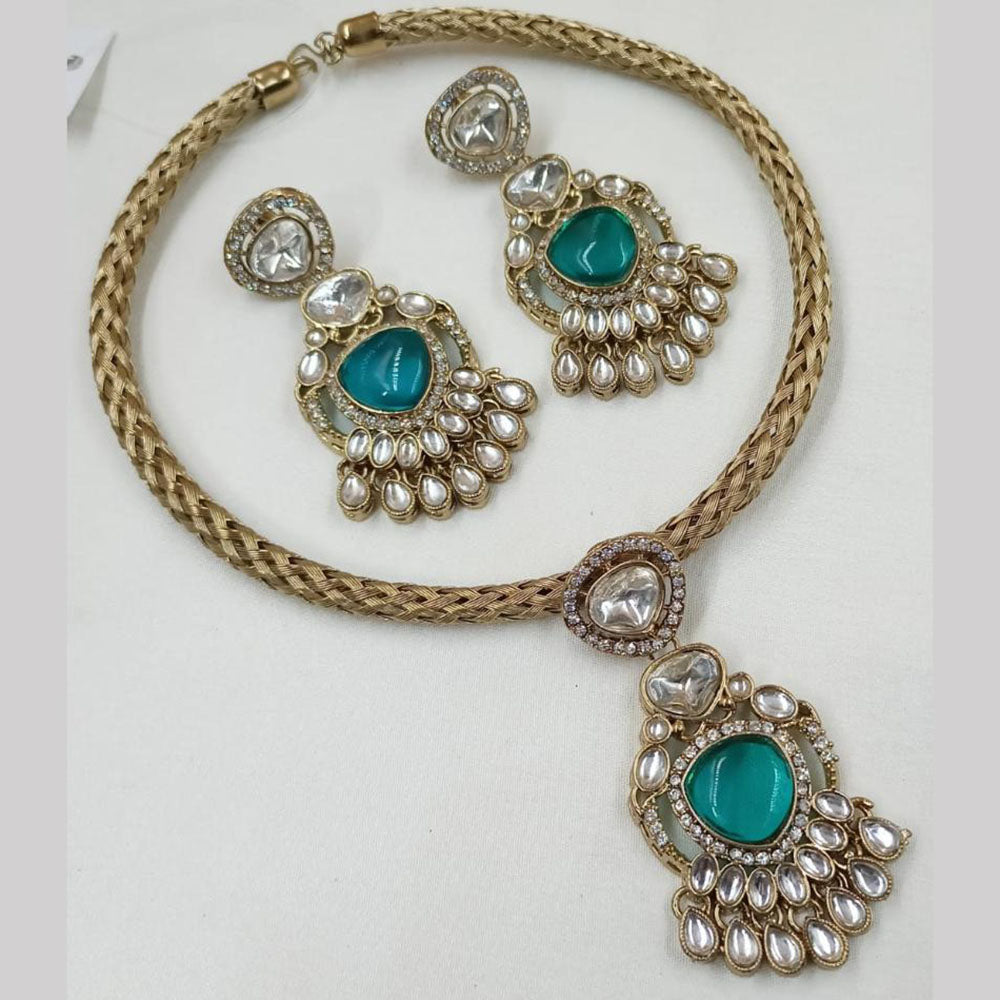NAFJ Gold Plated Kundan Stone Necklace Set