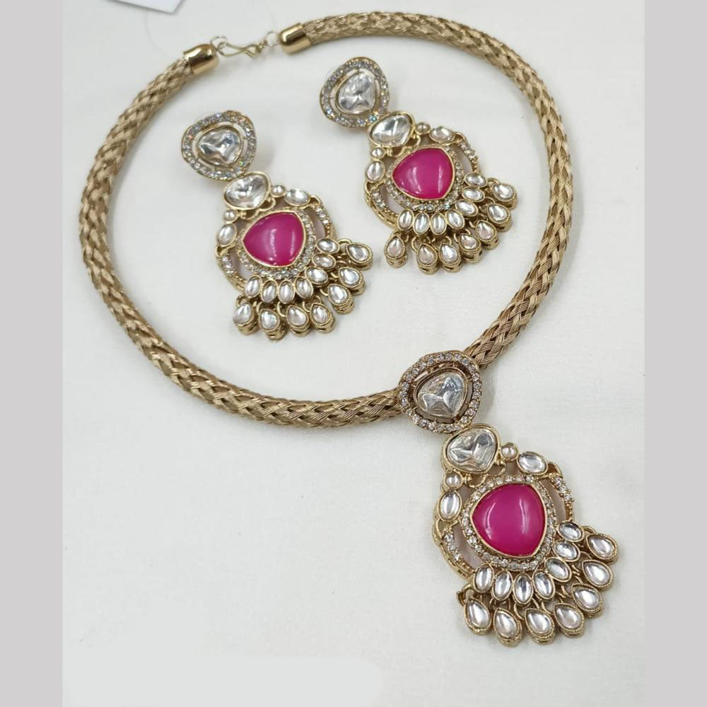 NAFJ Gold Plated Kundan Stone Necklace Set