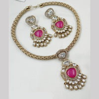 NAFJ Gold Plated Kundan Stone Necklace Set