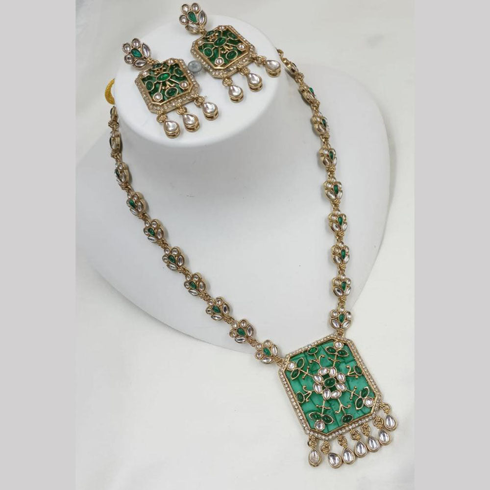 NAFJ Gold Plated Kundan Stone Long Necklace Set