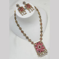 NAFJ Gold Plated Kundan Stone Long Necklace Set