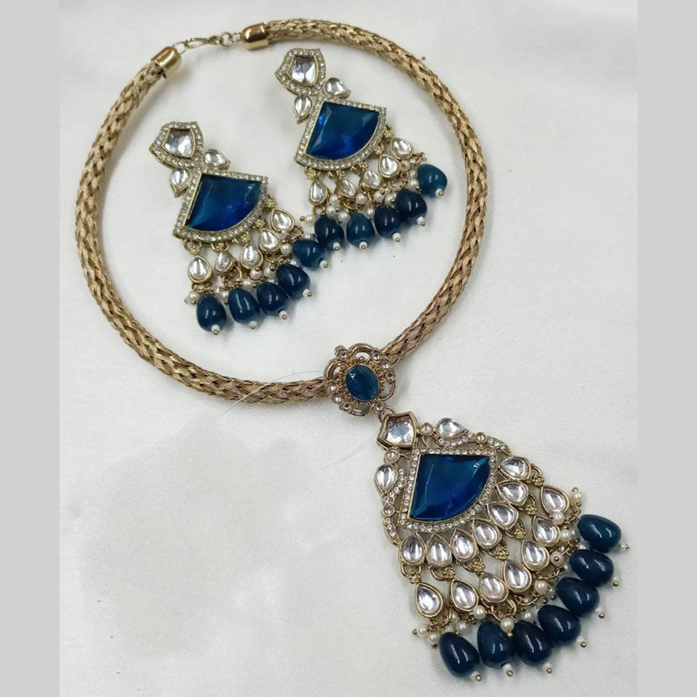 NAFJ Gold Plated Kundan Stone Necklace Set