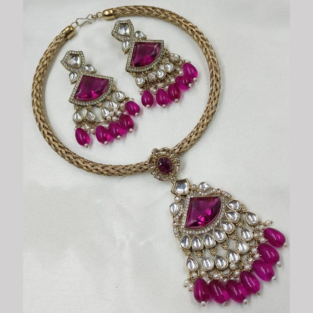 NAFJ Gold Plated Kundan Stone Necklace Set