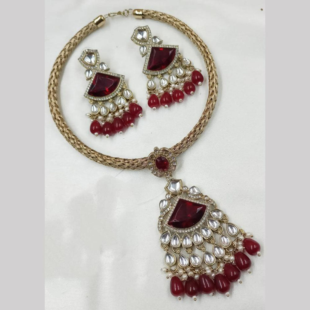 NAFJ Gold Plated Kundan Stone Necklace Set