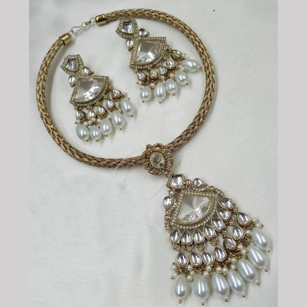 NAFJ Gold Plated Kundan Stone Necklace Set