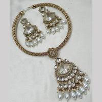 NAFJ Gold Plated Kundan Stone Necklace Set