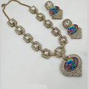 NAFJ Gold Plated Kundan Stone Necklace Set