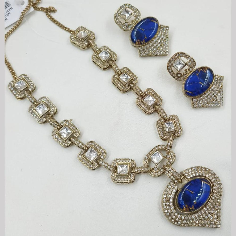 NAFJ Gold Plated Kundan Stone Necklace Set
