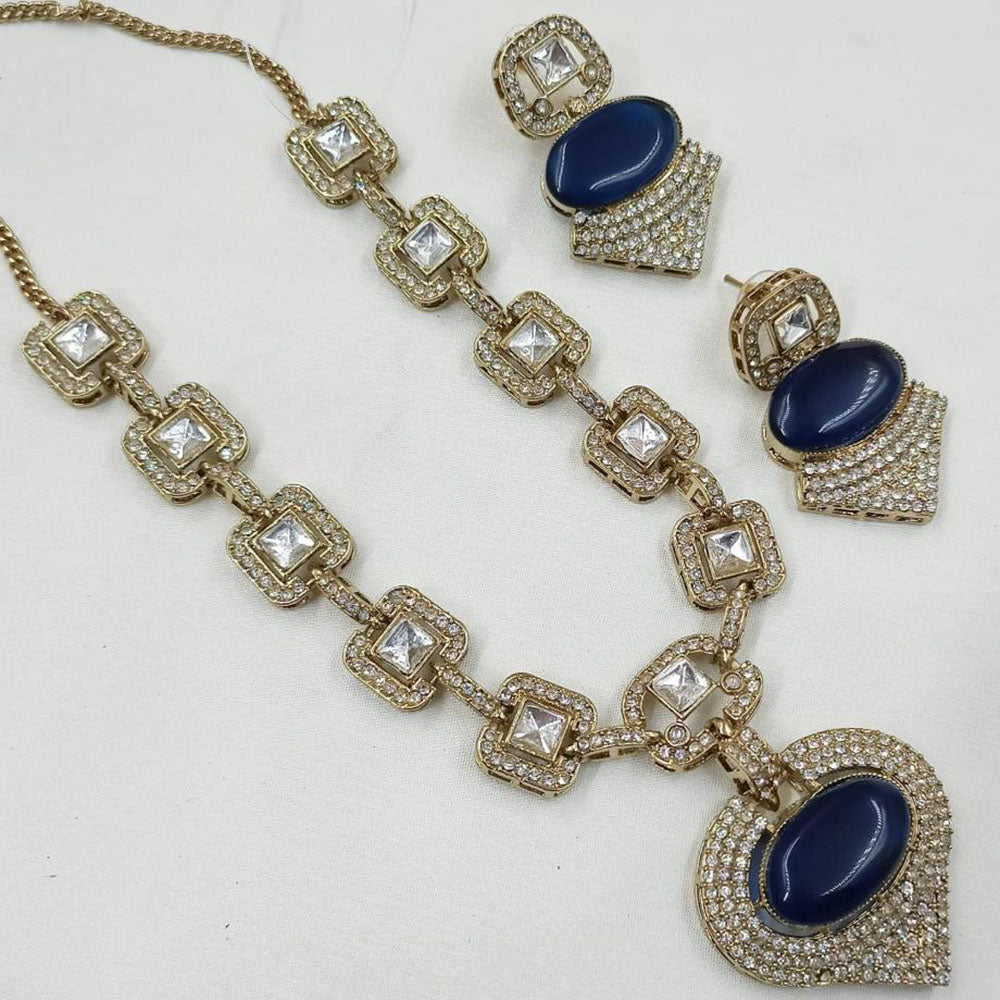 NAFJ Gold Plated Kundan Stone Necklace Set